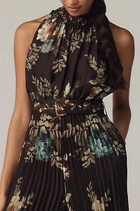 Ranna Gill Pleated Mock-Neck Floral Jumpsuit