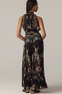 Ranna Gill Pleated Mock-Neck Floral Jumpsuit