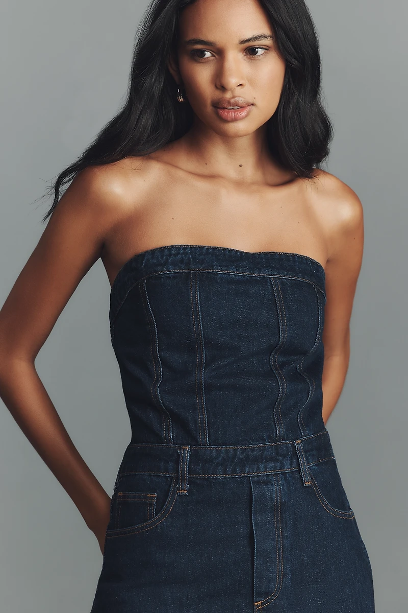 Grey Lab Strapless Corset Denim Jumpsuit