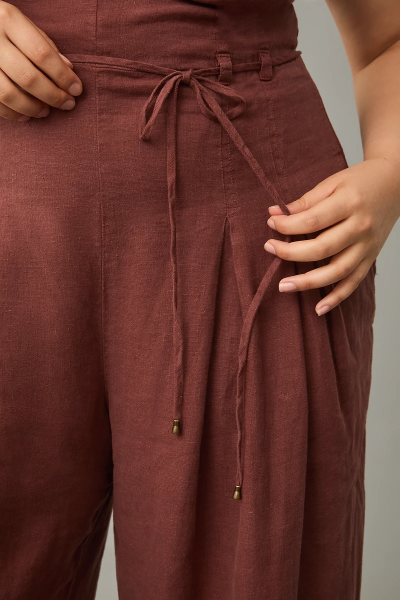 By Anthropologie Linen Strapless Trouser Jumpsuit