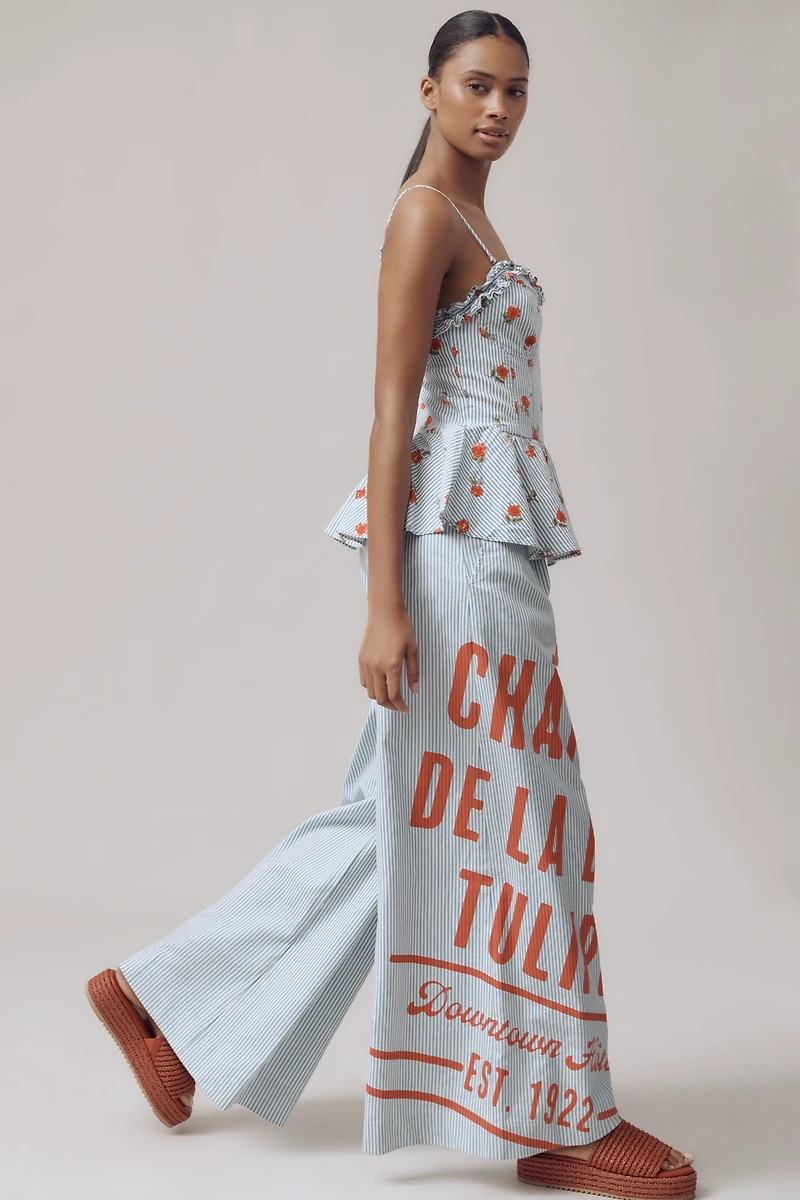 Maeve Wide-Leg Peplum Linen Sleeveless Jumpsuit