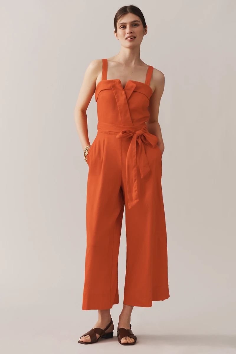 Maeve Belted Wide-Leg Linen Blend Jumpsuit