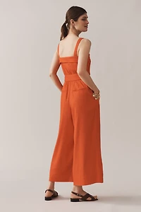 Maeve Belted Wide-Leg Linen Blend Jumpsuit