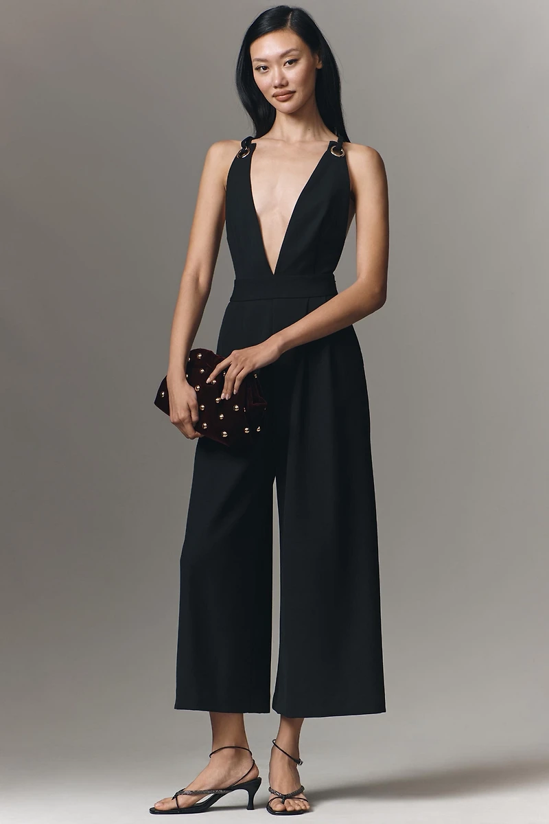Maeve Sleeveless Deep-V Wide-Leg Jumpsuit