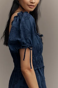 Sarah Hann Linen Blend Puff-Sleeve Jumpsuit