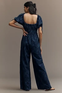 Sarah Hann Linen Blend Puff-Sleeve Jumpsuit