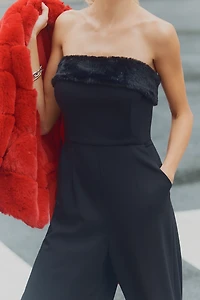 Hutch Faux-Fur Trim Strapless Jumpsuit