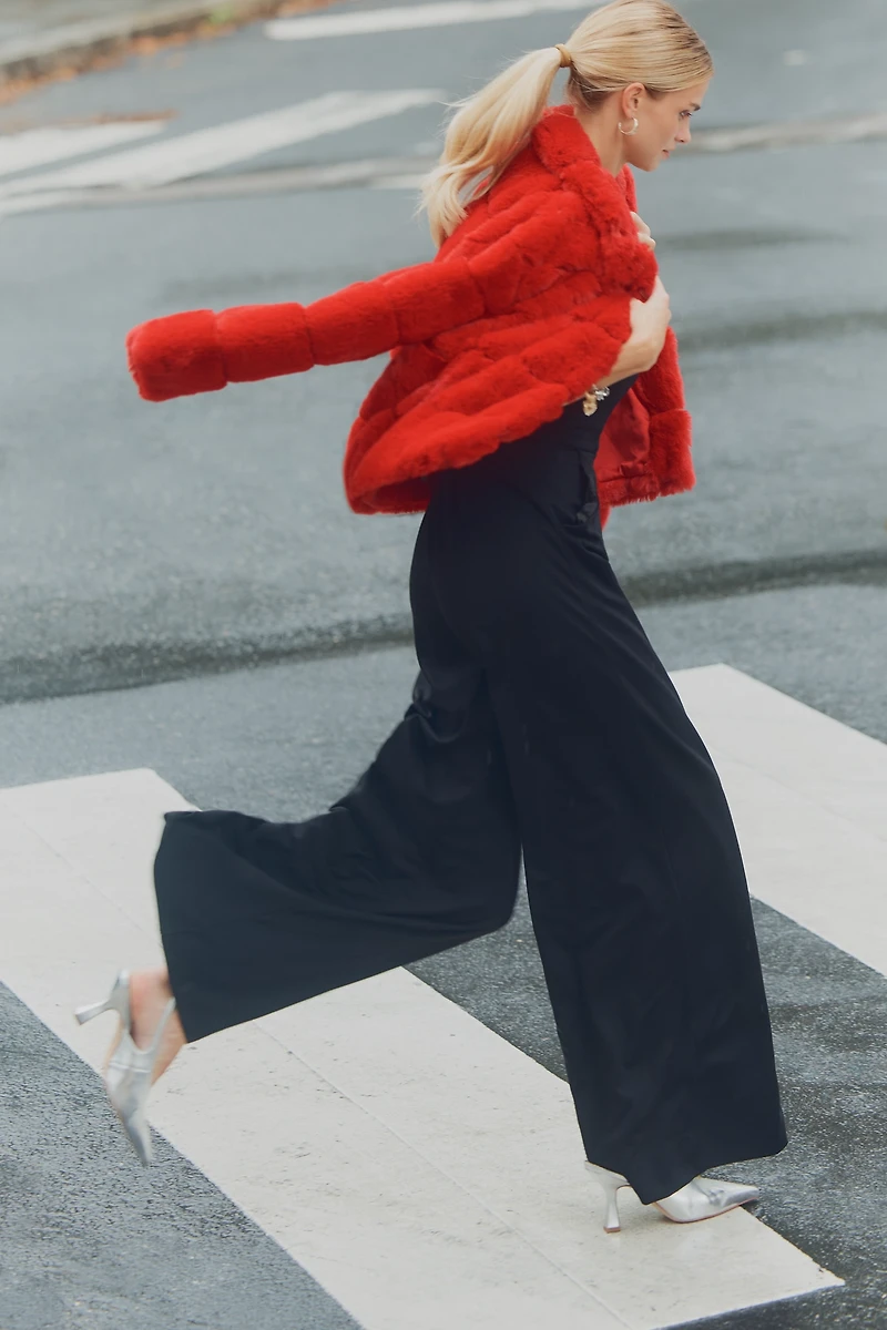 Hutch Faux-Fur Trim Strapless Jumpsuit