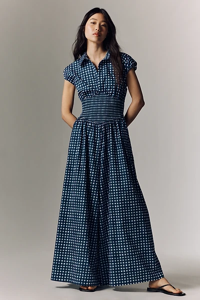 Hutch Gingham Basque-Waist Jumpsuit