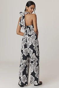 KIVARI Carmen Rose Linen Blend Halter Wide-Leg Jumpsuit