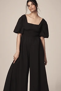 Maeve Puff-Sleeve Smocked Culotte Jumpsuit