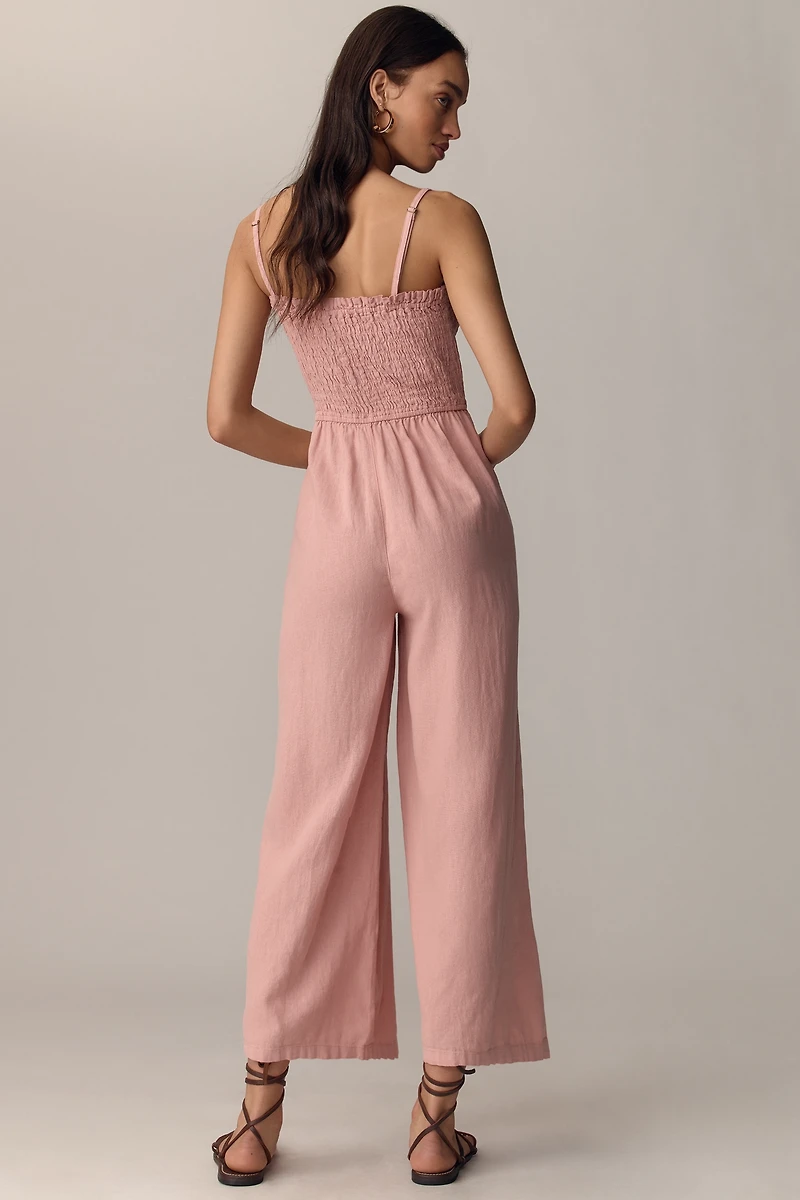 Pilcro Smocked Linen Blend Wide-Leg Jumpsuit