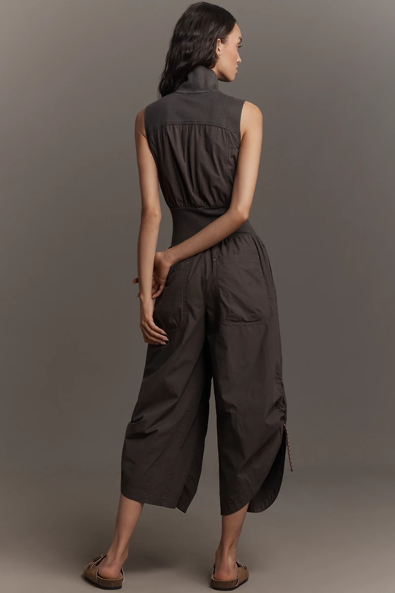 By Anthropologie Mixed Media Vest Jumpsuit