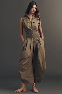 By Anthropologie Mixed Media Vest Jumpsuit