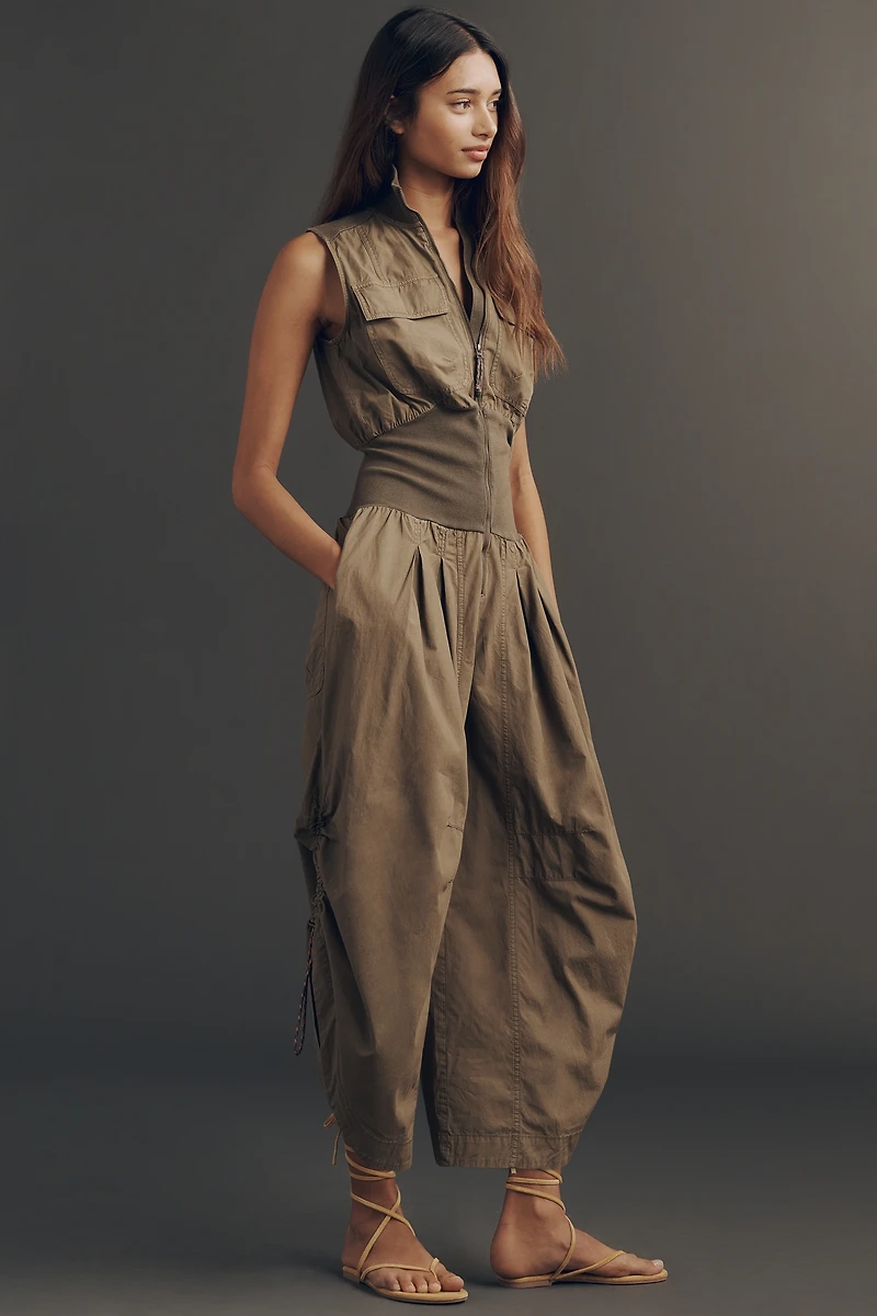 By Anthropologie Mixed Media Vest Jumpsuit