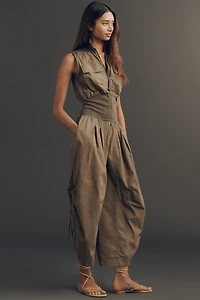 By Anthropologie Mixed Media Vest Jumpsuit