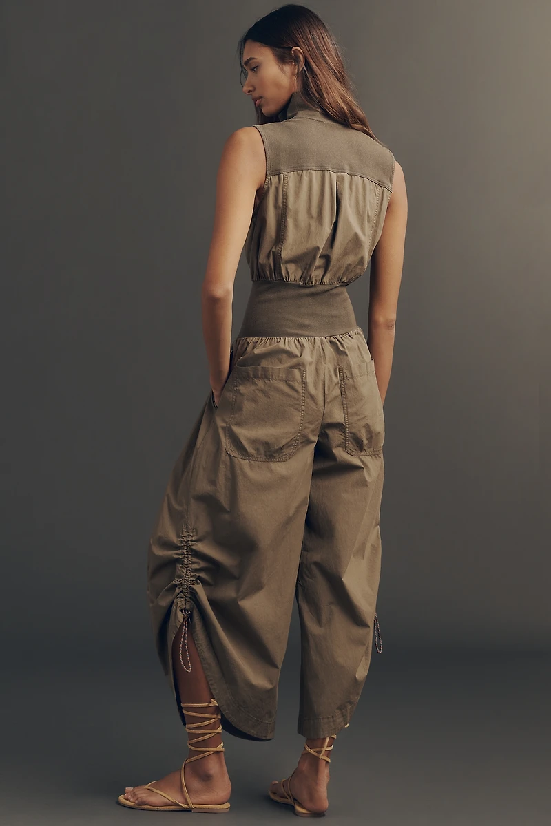 By Anthropologie Mixed Media Vest Jumpsuit
