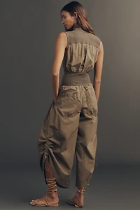 By Anthropologie Mixed Media Vest Jumpsuit