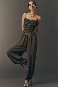 By Anthropologie Pintuck Smocked Jumpsuit