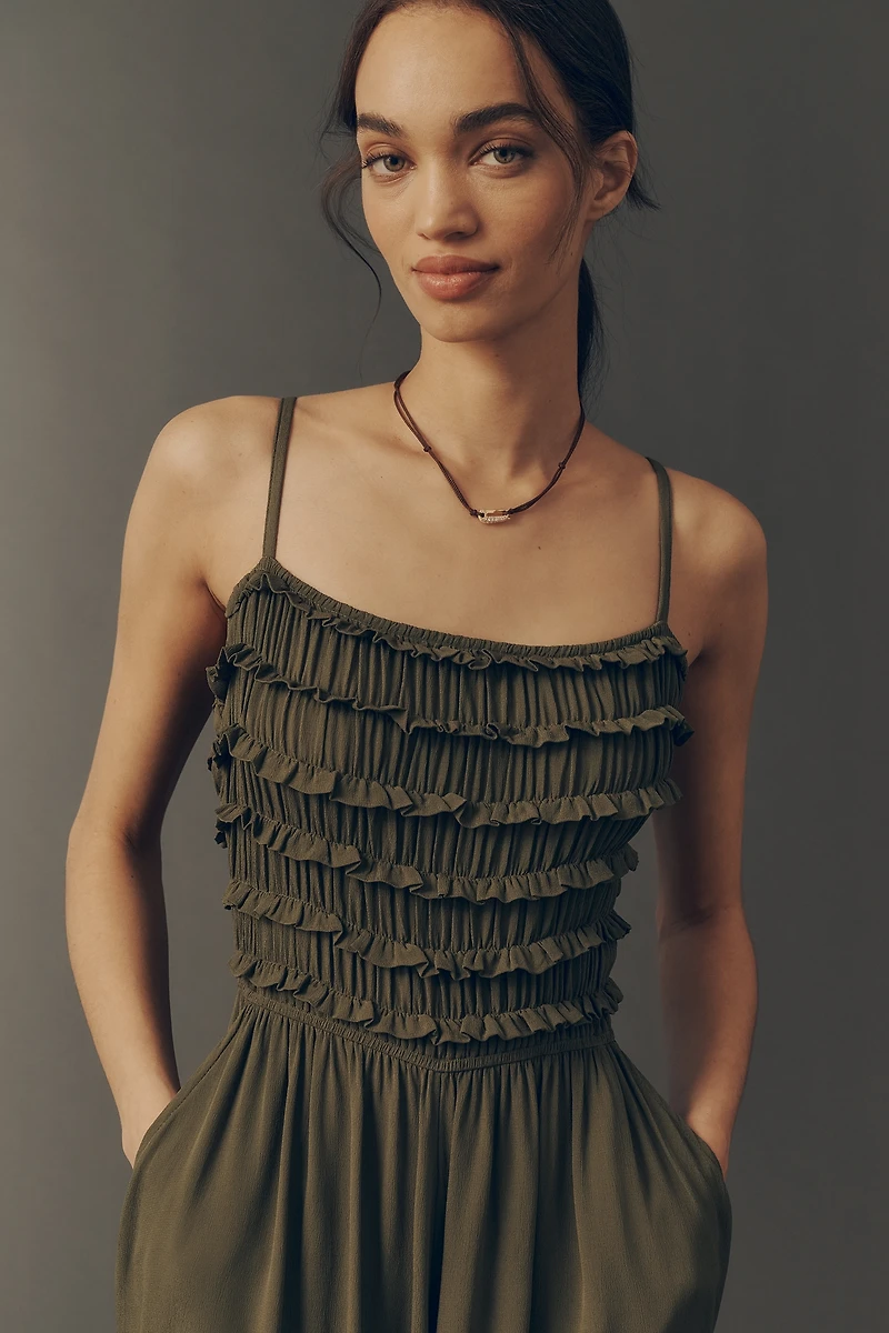 By Anthropologie Pintuck Smocked Jumpsuit