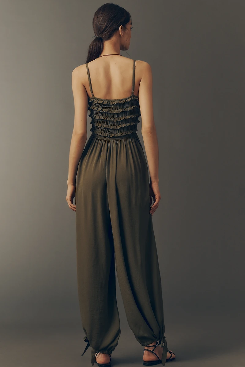 By Anthropologie Pintuck Smocked Jumpsuit