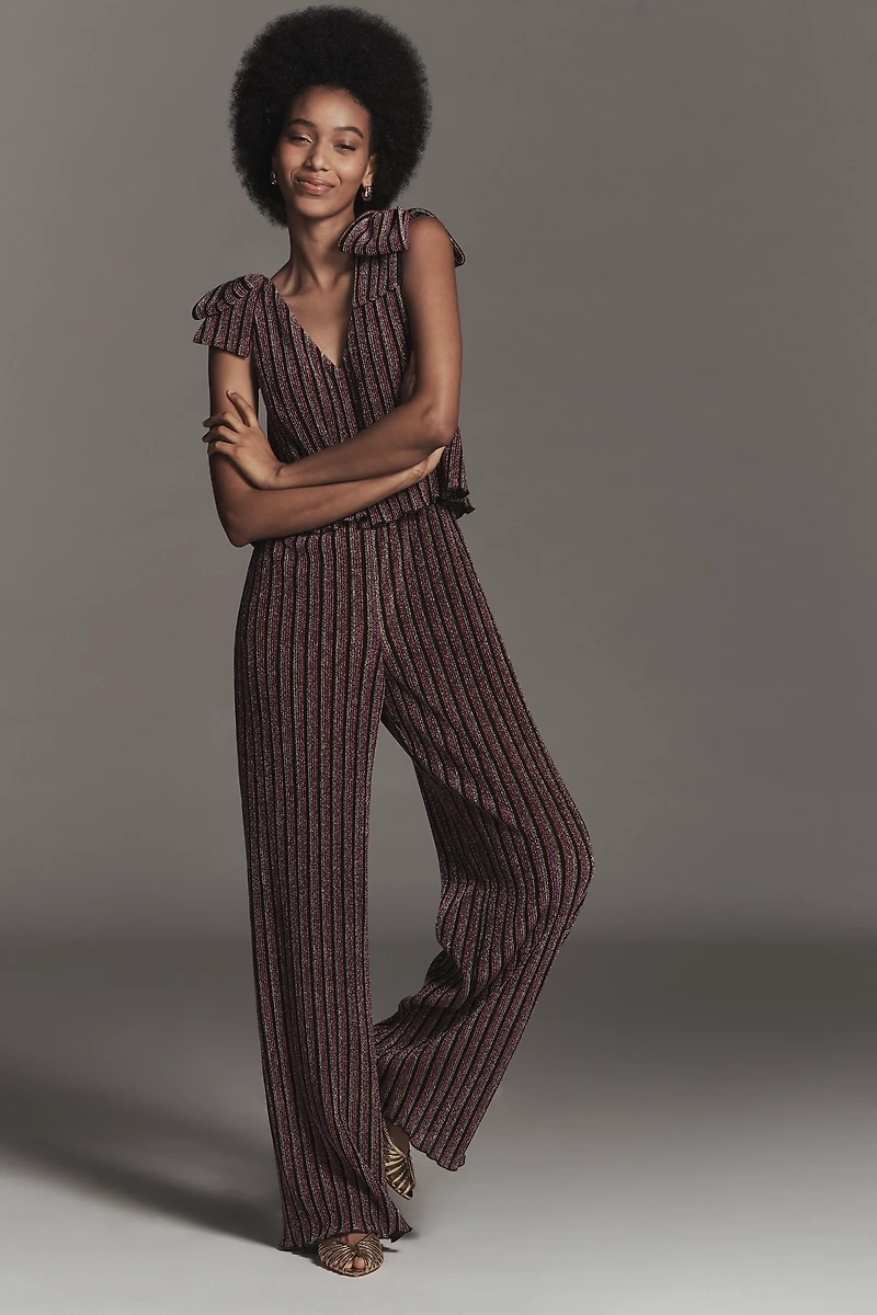 Saylor Natale Lurex Stripe Tiered Jumpsuit