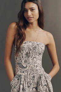 By Anthropologie Strapless Printed Parachute Jumpsuit