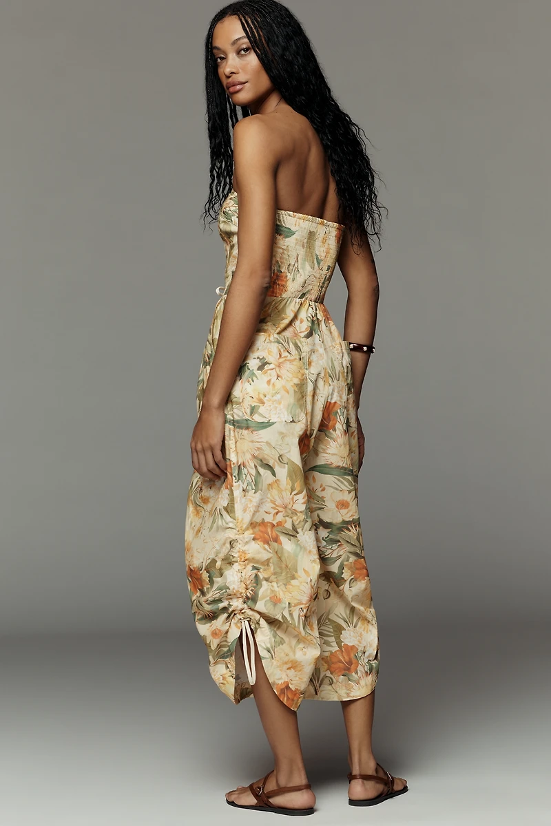 By Anthropologie Cotton Strapless Parachute Jumpsuit