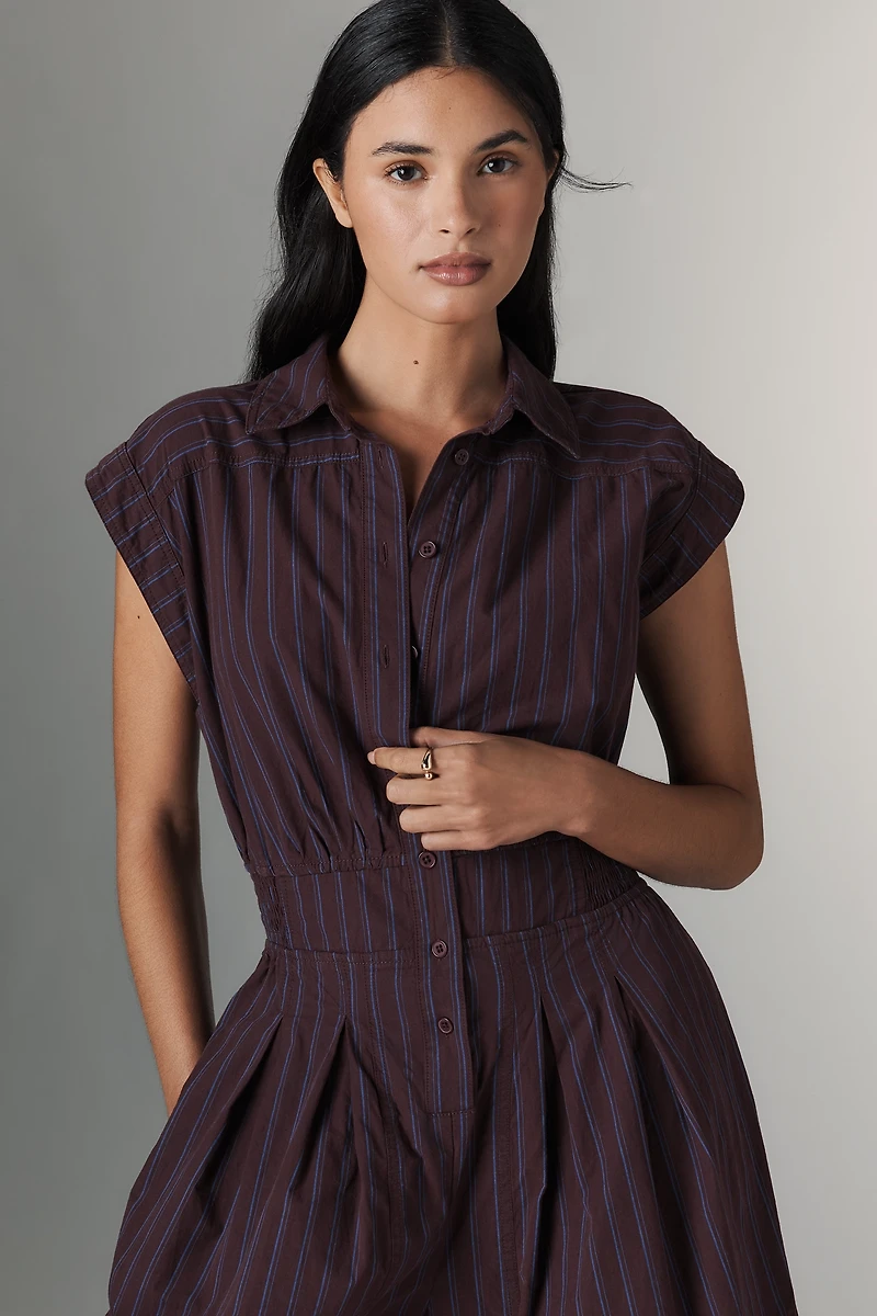By Anthropologie Striped Shirting Parachute Jumpsuit