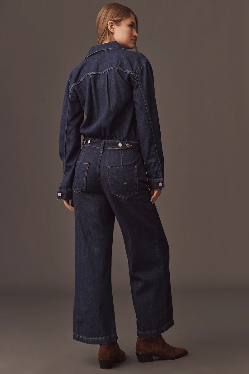 Hudson Long-Sleeve Wide-Leg Crop Denim Jumpsuit