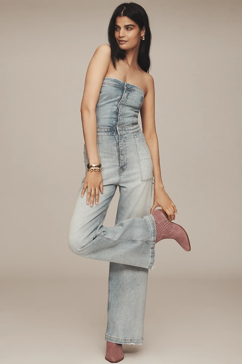 Husdon Strapless Denim Wide-Leg Jumpsuit