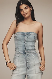 Husdon Strapless Denim Wide-Leg Jumpsuit