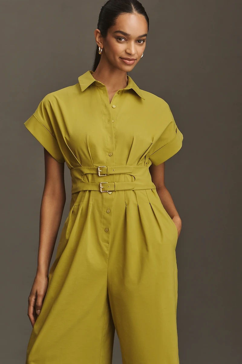 The Tobie Pleated Jumpsuit by Exquise: Double-Buckle Edition