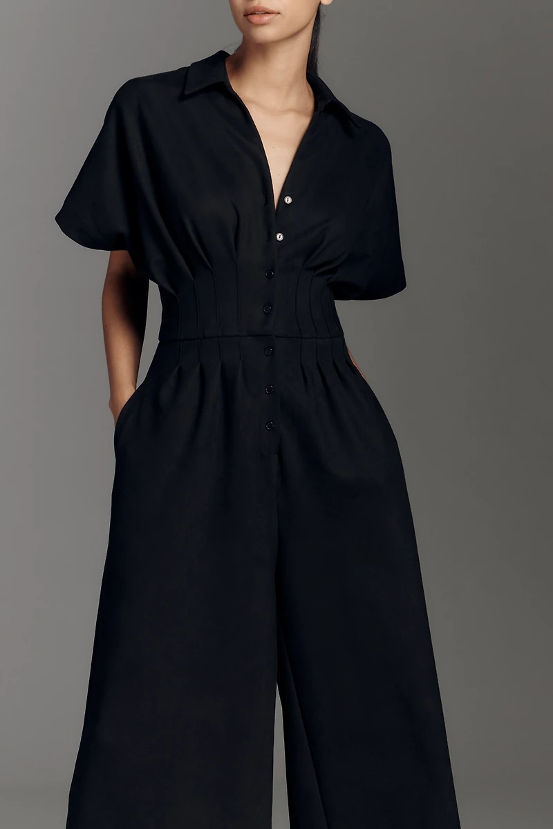 The Tobie Faux-Suede Pleated Jumpsuit by Exquise