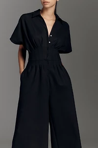 The Tobie Faux-Suede Pleated Jumpsuit by Exquise