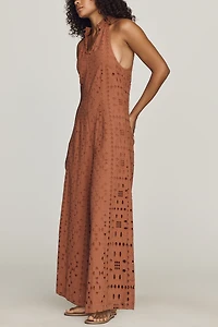 Hannah Lynn Cotton Eyelet Halter Jumpsuit