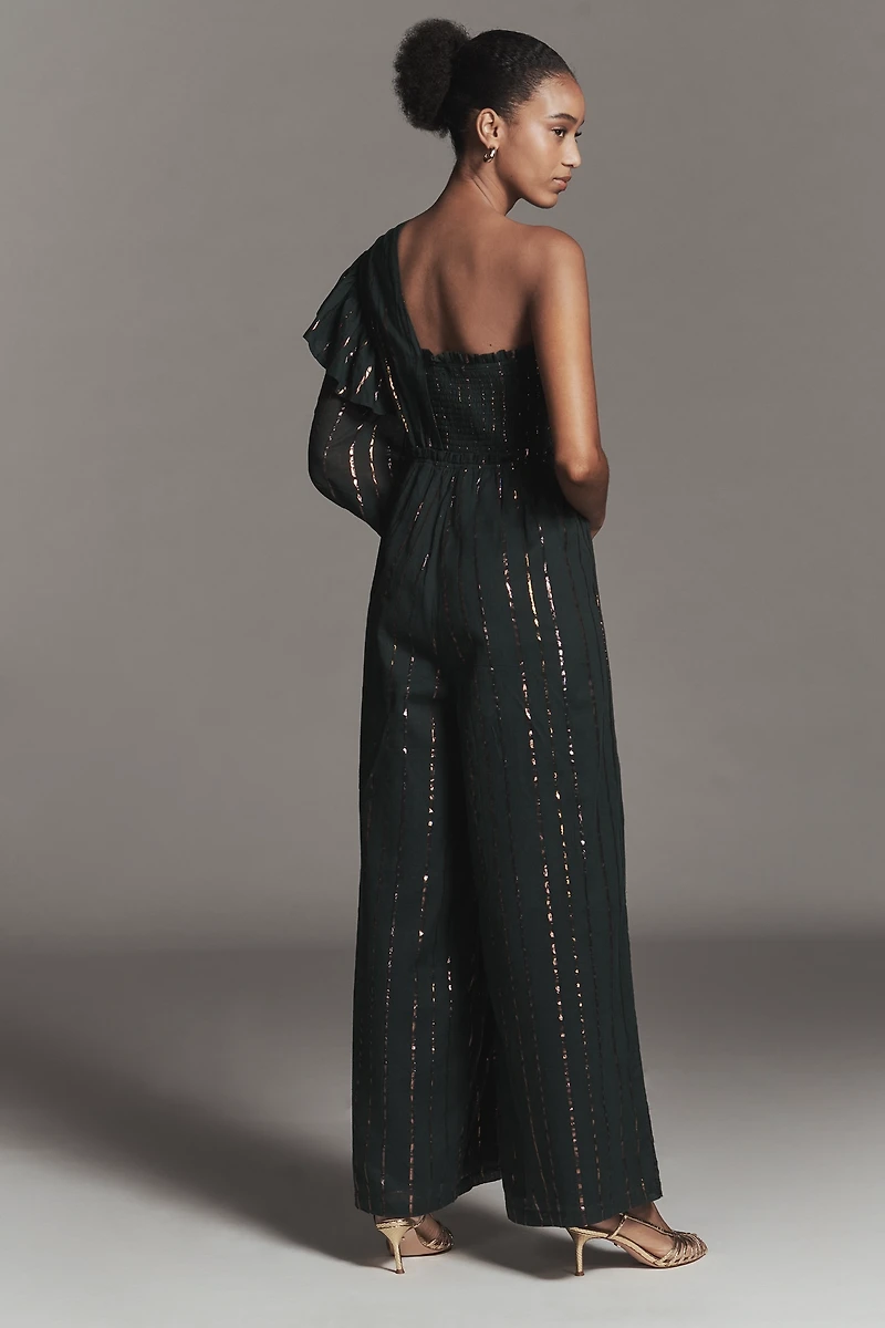 Farm Rio x Anthropologie One-Shoulder Stripe Jumpsuit