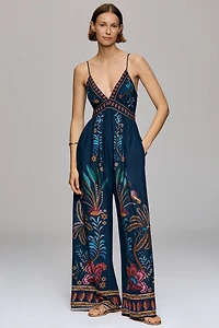 Farm Rio x Anthropologie V Neck Wide Leg Jumpsuit