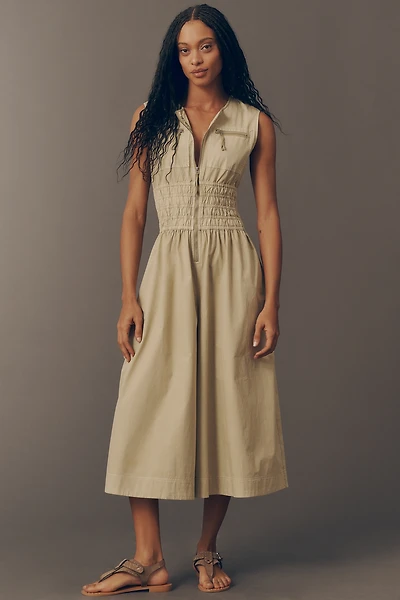 By Anthropologie Smocked Wide-Leg Jumpsuit