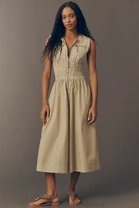 By Anthropologie Smocked Wide-Leg Jumpsuit