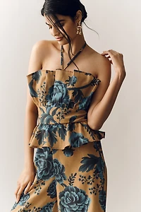 Especia Floral Peplum Halter Jumpsuit