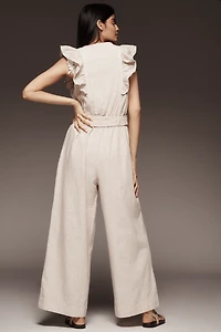 By Anthropologie Linen Blend Ruffle Jumpsuit