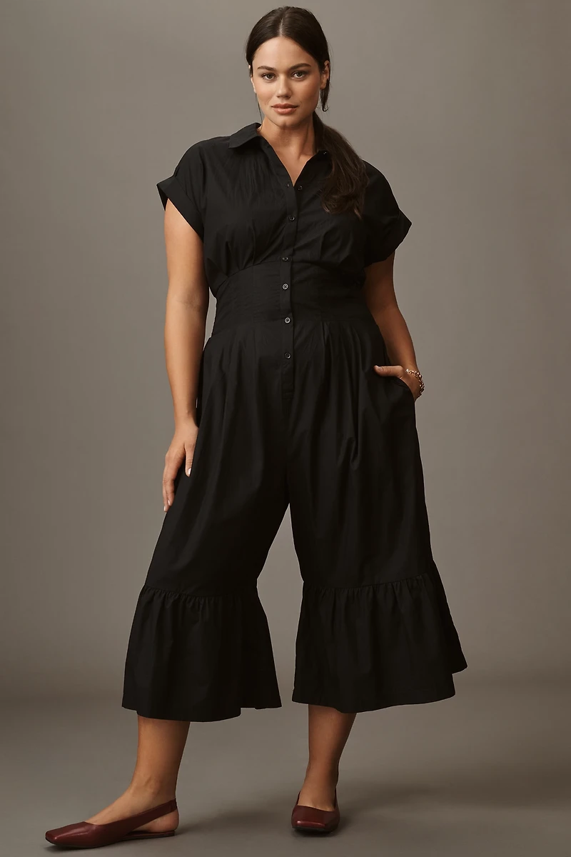 By Anthropologie Pleated Shirting Wide-Leg Jumpsuit