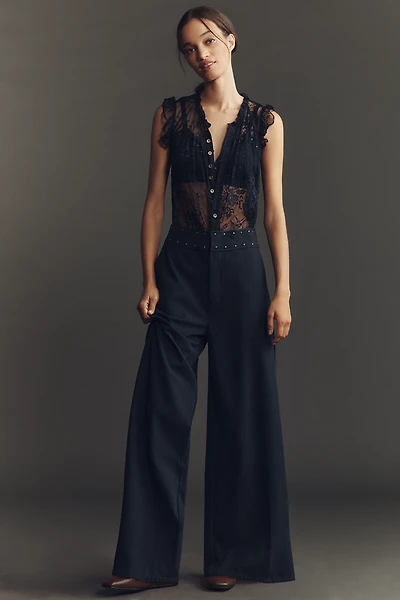 By Anthropologie Lace Pinstripe Jumpsuit