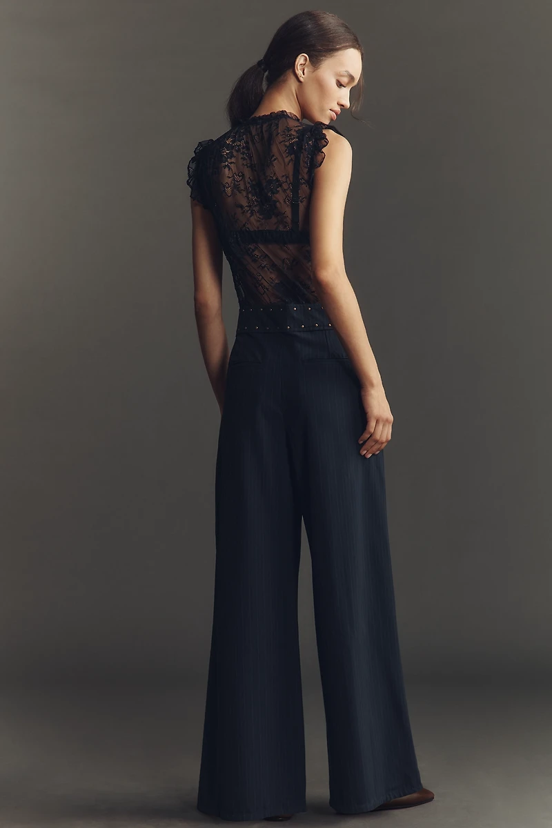 By Anthropologie Lace Pinstripe Jumpsuit