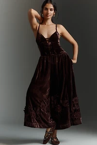 By Anthropologie 3D Floral Velvet Jumpsuit