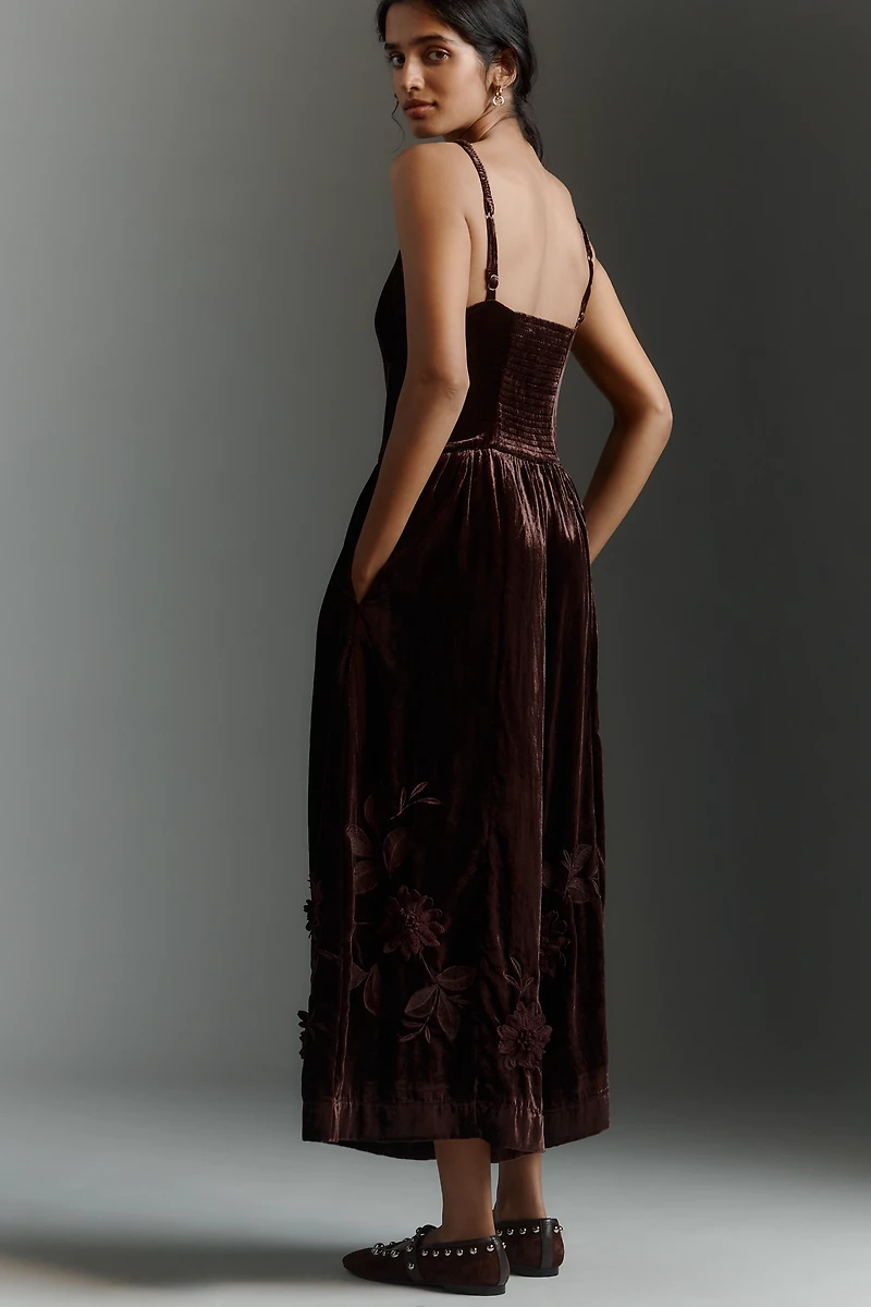 By Anthropologie 3D Floral Velvet Jumpsuit