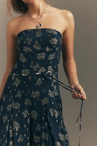 By Anthropologie Strapless Shine Wide-Leg Jumpsuit