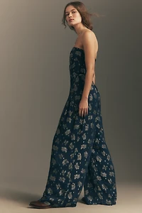 By Anthropologie Strapless Shine Wide-Leg Jumpsuit