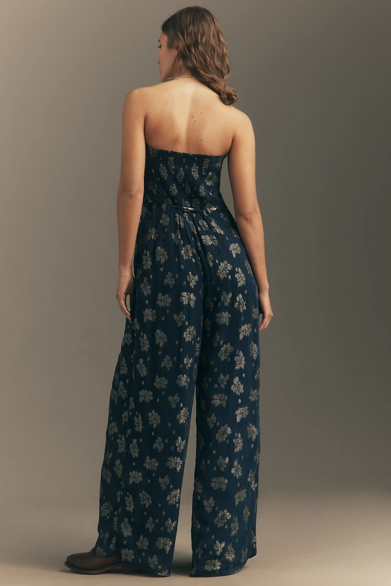 By Anthropologie Strapless Shine Wide-Leg Jumpsuit